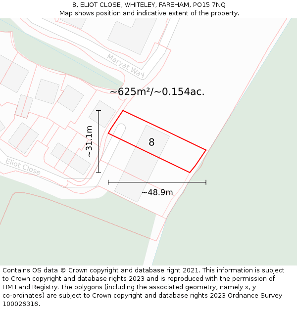 8, ELIOT CLOSE, WHITELEY, FAREHAM, PO15 7NQ: Plot and title map