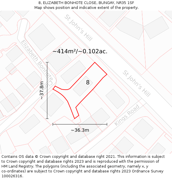 8, ELIZABETH BONHOTE CLOSE, BUNGAY, NR35 1SF: Plot and title map
