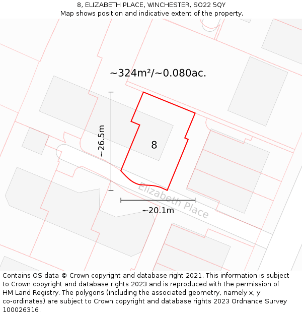 8, ELIZABETH PLACE, WINCHESTER, SO22 5QY: Plot and title map