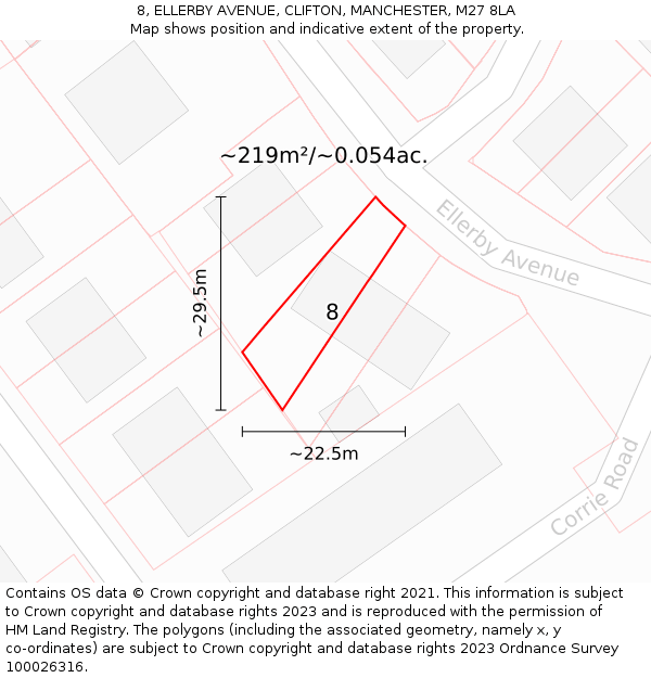 8, ELLERBY AVENUE, CLIFTON, MANCHESTER, M27 8LA: Plot and title map