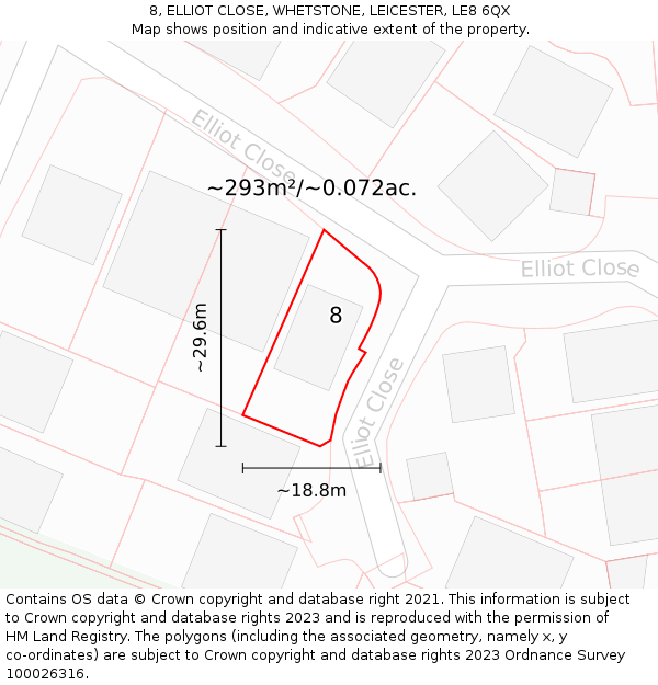 8, ELLIOT CLOSE, WHETSTONE, LEICESTER, LE8 6QX: Plot and title map