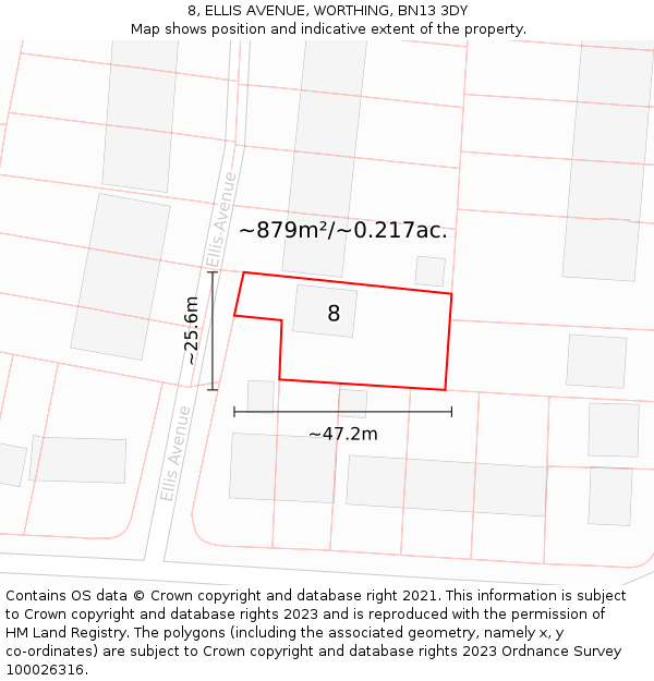 8, ELLIS AVENUE, WORTHING, BN13 3DY: Plot and title map
