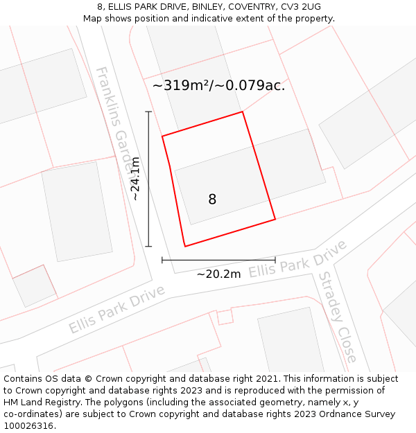 8, ELLIS PARK DRIVE, BINLEY, COVENTRY, CV3 2UG: Plot and title map