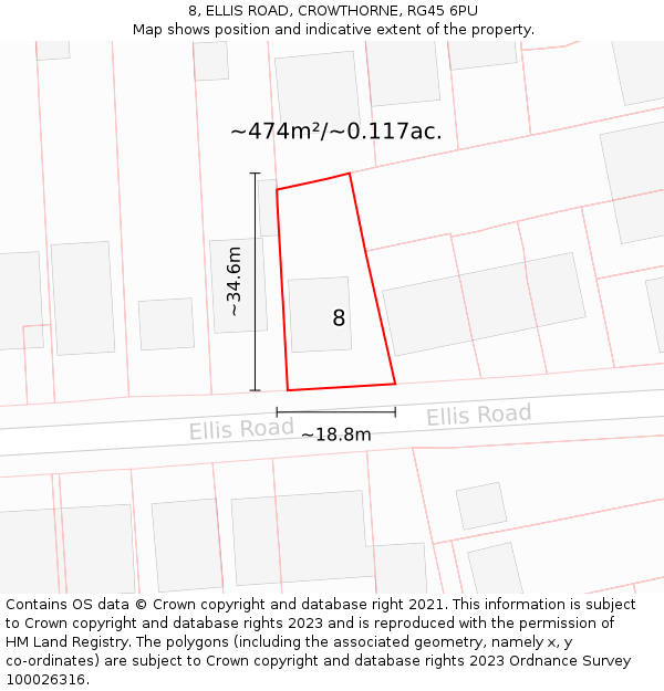 8, ELLIS ROAD, CROWTHORNE, RG45 6PU: Plot and title map