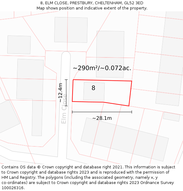 8, ELM CLOSE, PRESTBURY, CHELTENHAM, GL52 3ED: Plot and title map