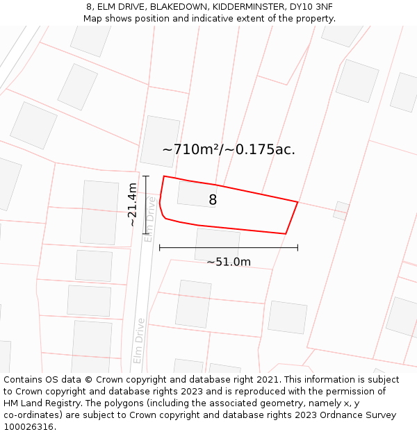 8, ELM DRIVE, BLAKEDOWN, KIDDERMINSTER, DY10 3NF: Plot and title map