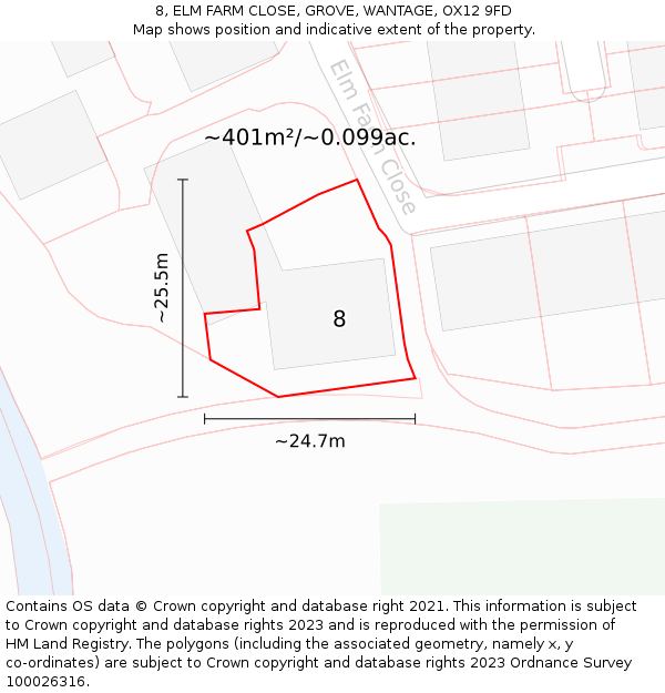 8, ELM FARM CLOSE, GROVE, WANTAGE, OX12 9FD: Plot and title map