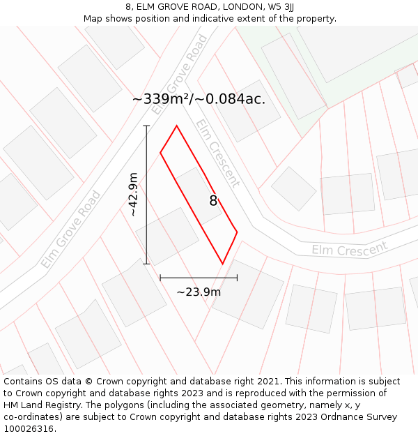 8, ELM GROVE ROAD, LONDON, W5 3JJ: Plot and title map