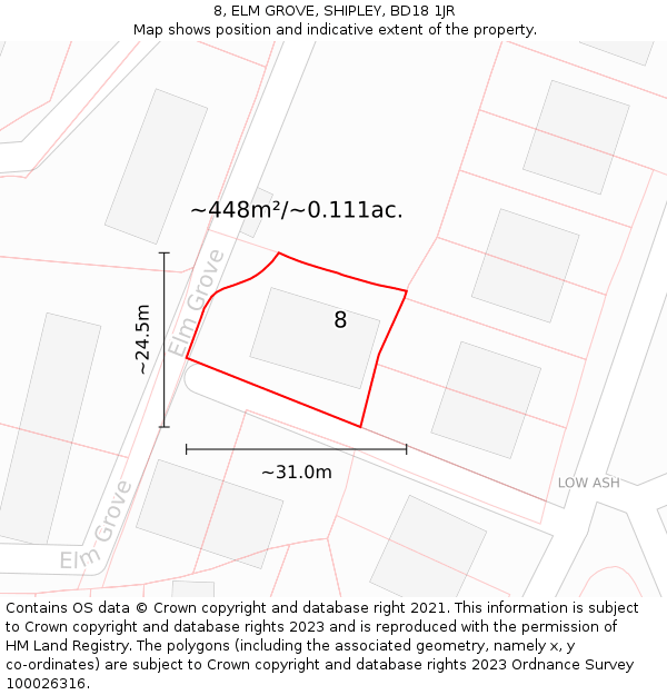 8, ELM GROVE, SHIPLEY, BD18 1JR: Plot and title map