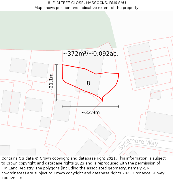 8, ELM TREE CLOSE, HASSOCKS, BN6 8AU: Plot and title map