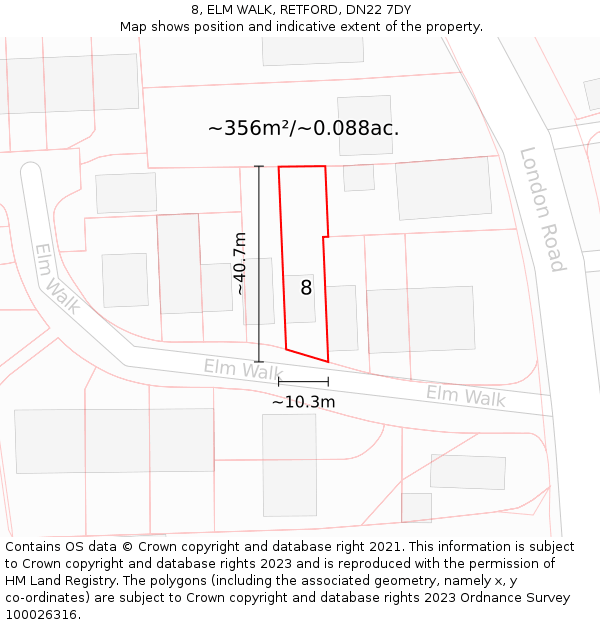 8, ELM WALK, RETFORD, DN22 7DY: Plot and title map