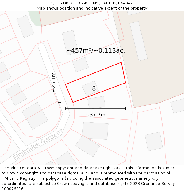 8, ELMBRIDGE GARDENS, EXETER, EX4 4AE: Plot and title map
