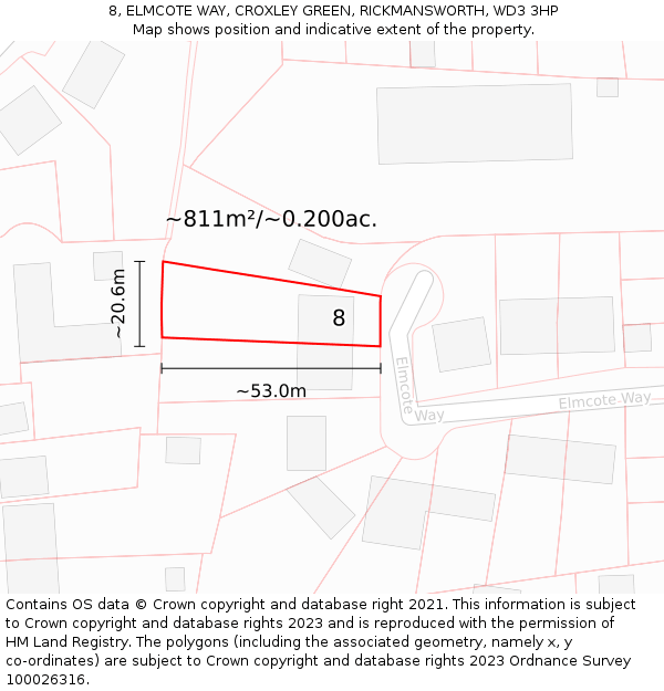 8, ELMCOTE WAY, CROXLEY GREEN, RICKMANSWORTH, WD3 3HP: Plot and title map