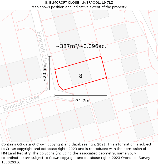 8, ELMCROFT CLOSE, LIVERPOOL, L9 7LZ: Plot and title map