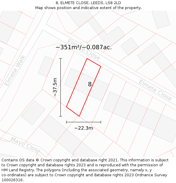 8, ELMETE CLOSE, LEEDS, LS8 2LD: Plot and title map