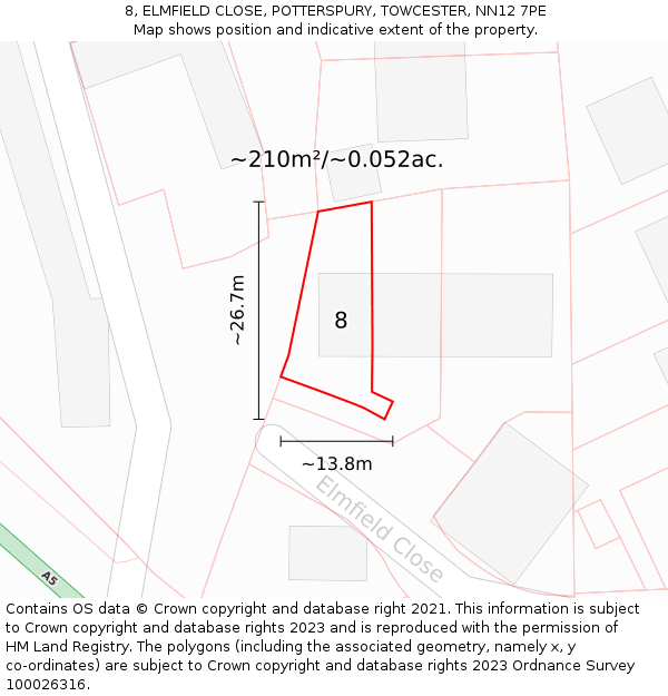 8, ELMFIELD CLOSE, POTTERSPURY, TOWCESTER, NN12 7PE: Plot and title map