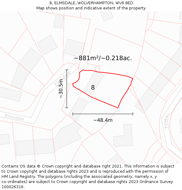 8, ELMSDALE, WOLVERHAMPTON, WV6 8ED: Plot and title map