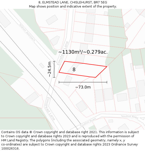 8, ELMSTEAD LANE, CHISLEHURST, BR7 5EG: Plot and title map