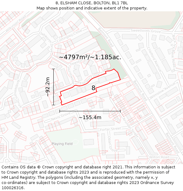 8, ELSHAM CLOSE, BOLTON, BL1 7BL: Plot and title map