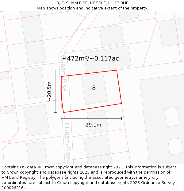 8, ELSHAM RISE, HESSLE, HU13 0HP: Plot and title map