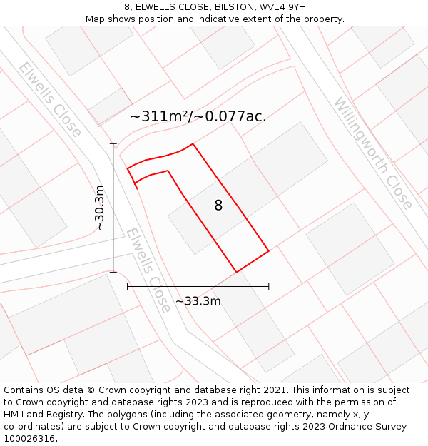 8, ELWELLS CLOSE, BILSTON, WV14 9YH: Plot and title map