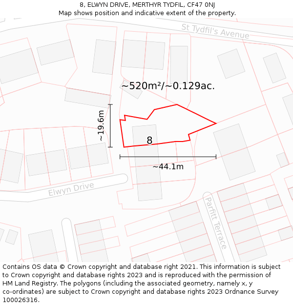 8, ELWYN DRIVE, MERTHYR TYDFIL, CF47 0NJ: Plot and title map