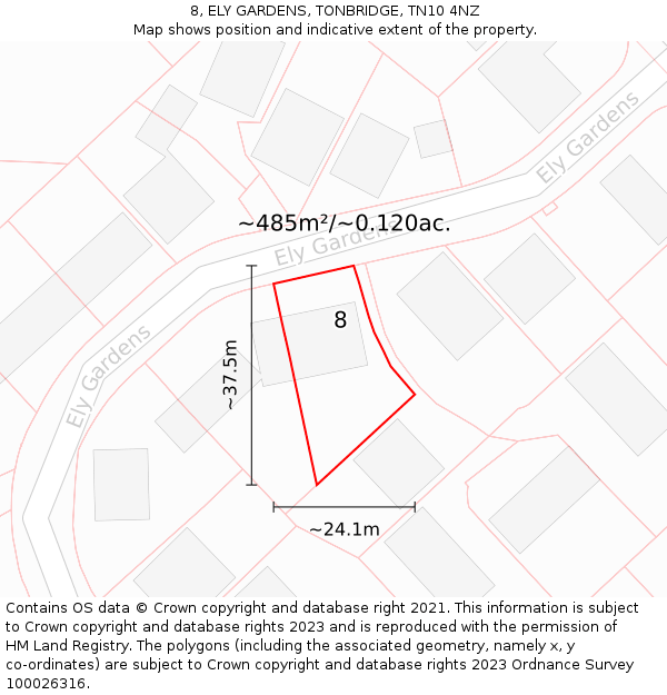 8, ELY GARDENS, TONBRIDGE, TN10 4NZ: Plot and title map