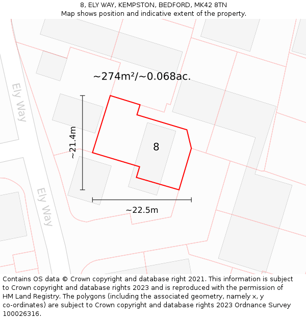 8, ELY WAY, KEMPSTON, BEDFORD, MK42 8TN: Plot and title map