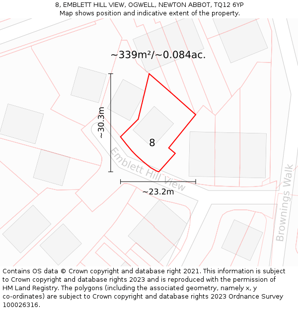 8, EMBLETT HILL VIEW, OGWELL, NEWTON ABBOT, TQ12 6YP: Plot and title map