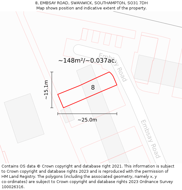 8, EMBSAY ROAD, SWANWICK, SOUTHAMPTON, SO31 7DH: Plot and title map