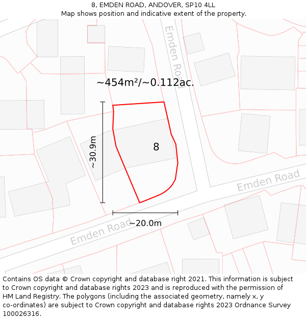 8, EMDEN ROAD, ANDOVER, SP10 4LL: Plot and title map
