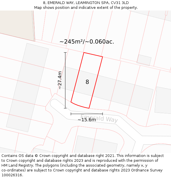 8, EMERALD WAY, LEAMINGTON SPA, CV31 3LD: Plot and title map