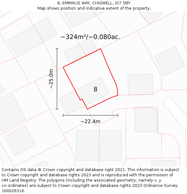 8, EMMAUS WAY, CHIGWELL, IG7 5BY: Plot and title map