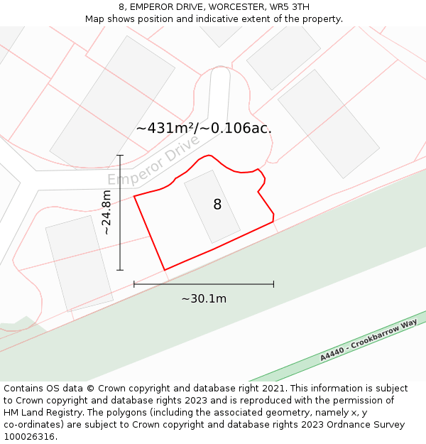 8, EMPEROR DRIVE, WORCESTER, WR5 3TH: Plot and title map