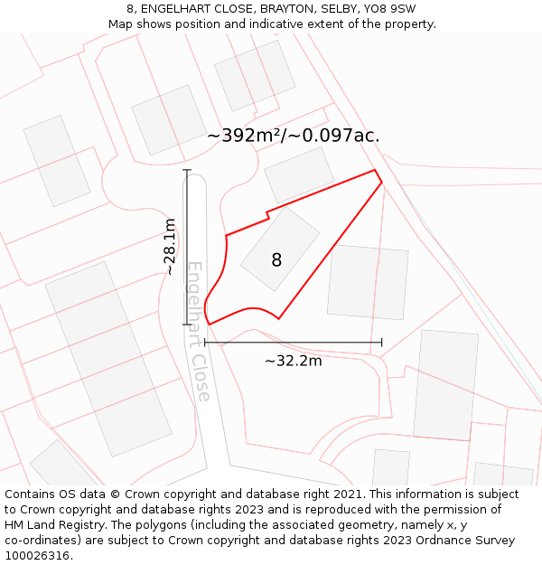 8, ENGELHART CLOSE, BRAYTON, SELBY, YO8 9SW: Plot and title map