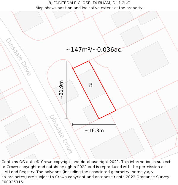 8, ENNERDALE CLOSE, DURHAM, DH1 2UG: Plot and title map