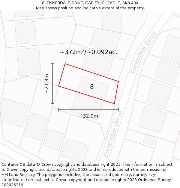 8, ENNERDALE DRIVE, GATLEY, CHEADLE, SK8 4RX: Plot and title map