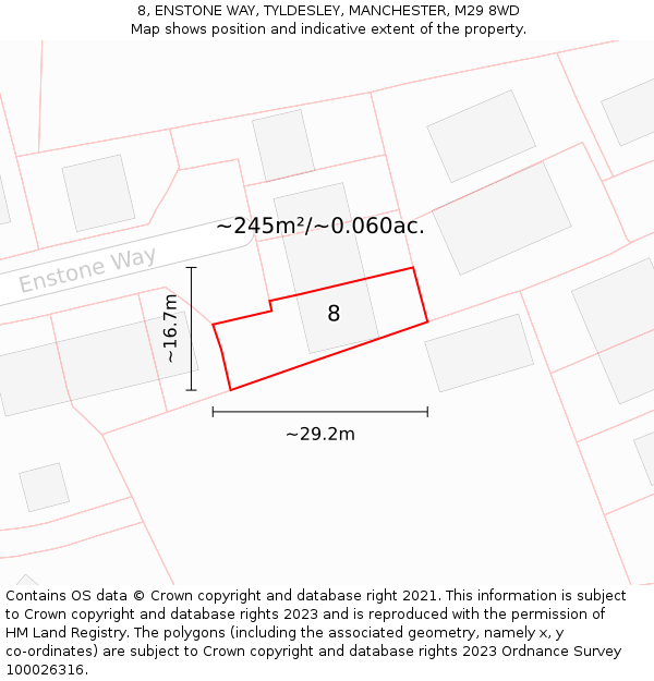 8, ENSTONE WAY, TYLDESLEY, MANCHESTER, M29 8WD: Plot and title map