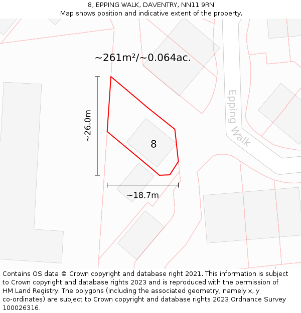 8, EPPING WALK, DAVENTRY, NN11 9RN: Plot and title map