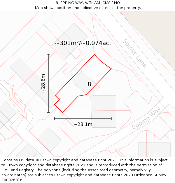 8, EPPING WAY, WITHAM, CM8 1NQ: Plot and title map