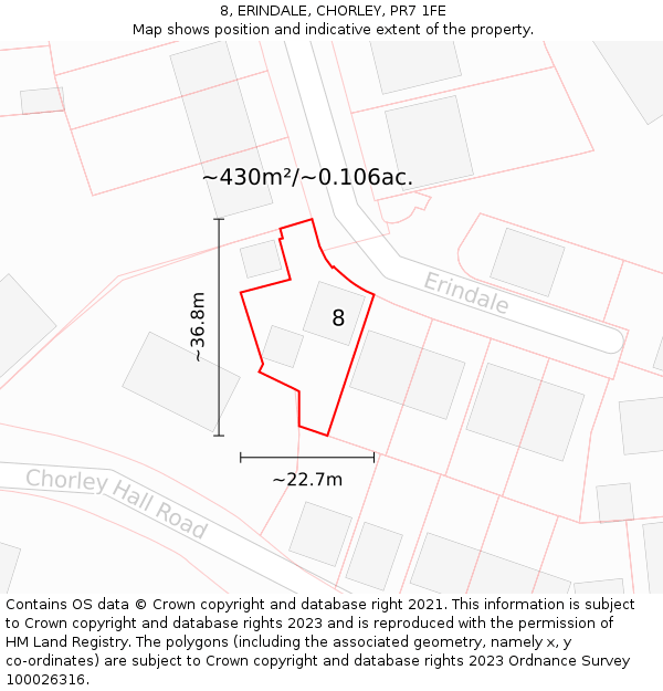 8, ERINDALE, CHORLEY, PR7 1FE: Plot and title map