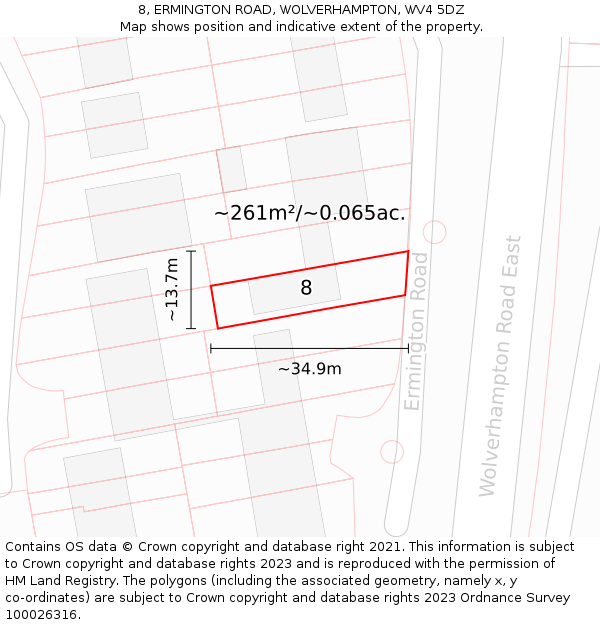 8, ERMINGTON ROAD, WOLVERHAMPTON, WV4 5DZ: Plot and title map