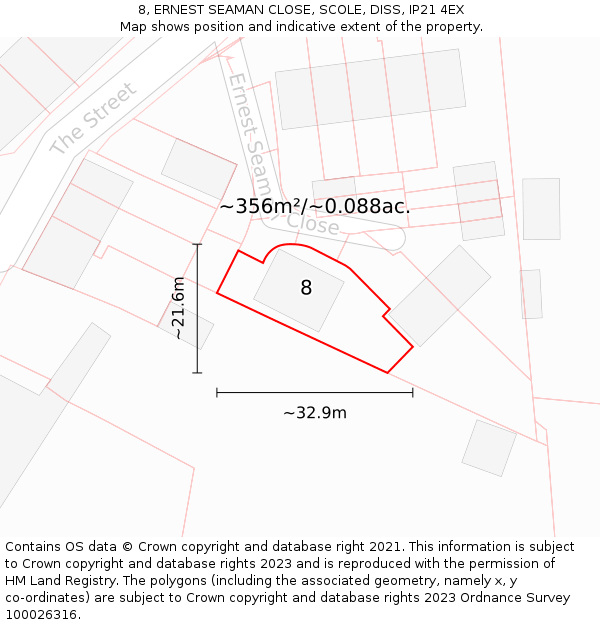 8, ERNEST SEAMAN CLOSE, SCOLE, DISS, IP21 4EX: Plot and title map