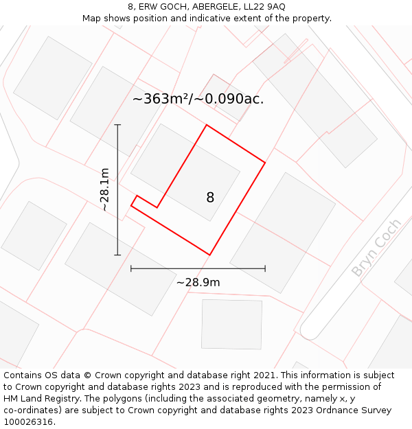 8, ERW GOCH, ABERGELE, LL22 9AQ: Plot and title map