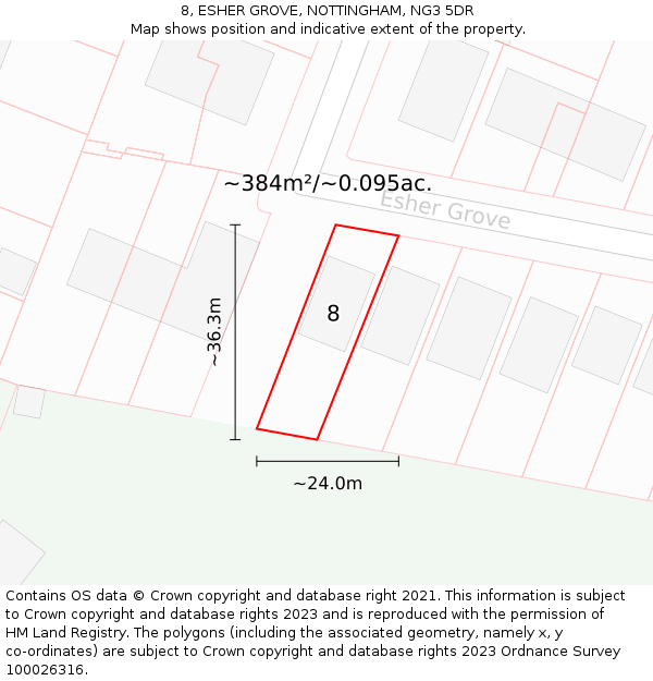 8, ESHER GROVE, NOTTINGHAM, NG3 5DR: Plot and title map