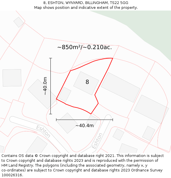 8, ESHTON, WYNYARD, BILLINGHAM, TS22 5GG: Plot and title map