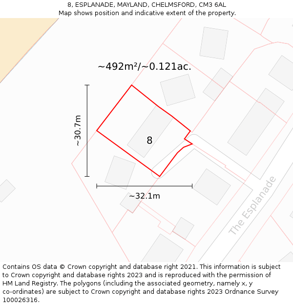 8, ESPLANADE, MAYLAND, CHELMSFORD, CM3 6AL: Plot and title map