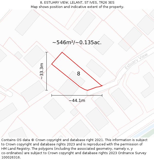 8, ESTUARY VIEW, LELANT, ST IVES, TR26 3ES: Plot and title map