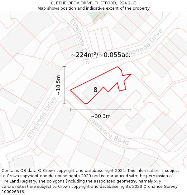 8, ETHELREDA DRIVE, THETFORD, IP24 2UB: Plot and title map