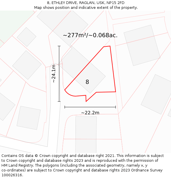 8, ETHLEY DRIVE, RAGLAN, USK, NP15 2FD: Plot and title map